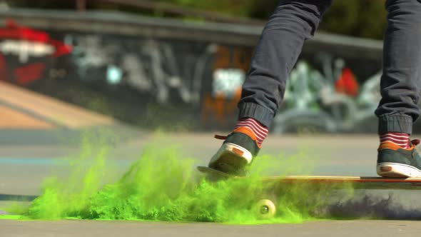 Skateboarding through powder, Ultra Slow Motion