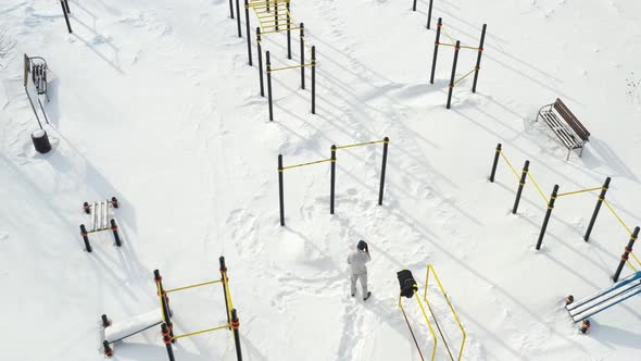 Top View of an Empty Sports Field in a Winter Park