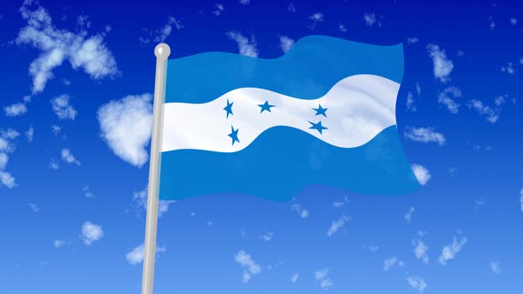 Honduras Flag Waving In The Sky With Cloud