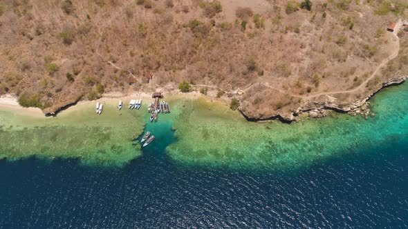 Aerial View Beautiful Beach on Tropical Island Menjangan