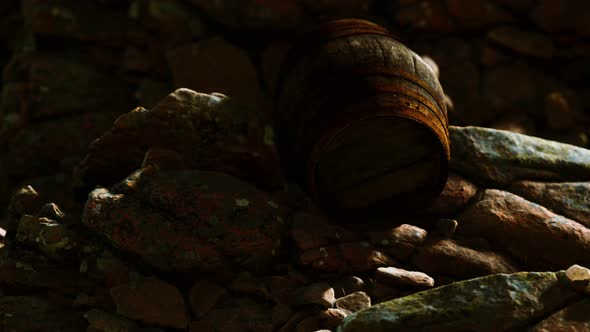 Old Wooden Barrel on the Rocks