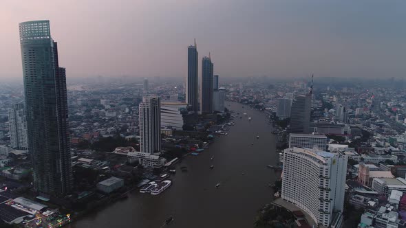 4k Aerial city view of Bangkok dowtnown, Flying over Bangkok, Thailand.