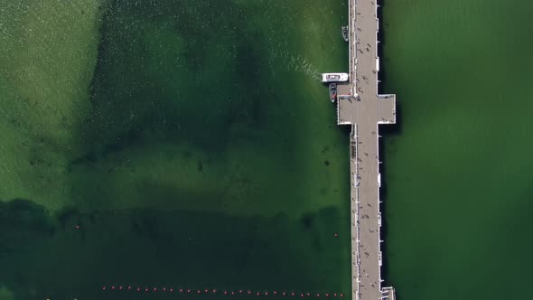 Aerial view of Sopot Pier in Poland - the longest wooden pier in Europe