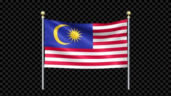 Malaysia Flag Waving In Double Pole Looped