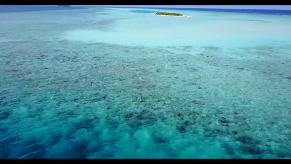 Aerial top view sky of perfect lagoon beach adventure by aqua blue sea with white sand background of