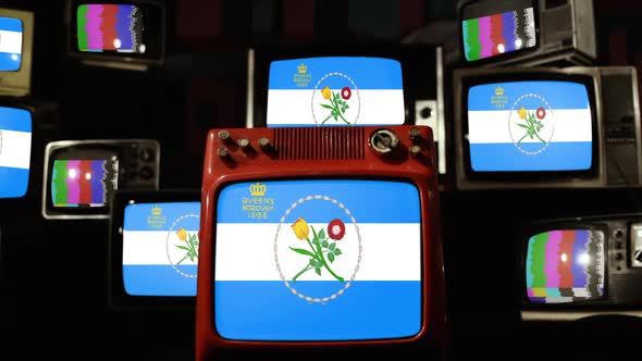 Flag of Queens, New York City, on Retro TVs.