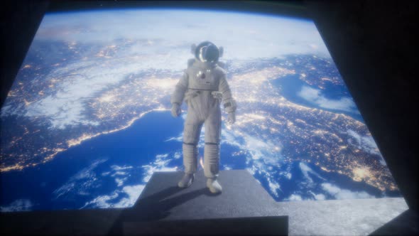 Astronaut on the Space Observatory Station Near Earth alt