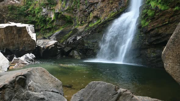 Nauyaca Waterfalls in Costa Rica, a Large Tall Rainforest Waterfall With a Big Powerful Drop into a