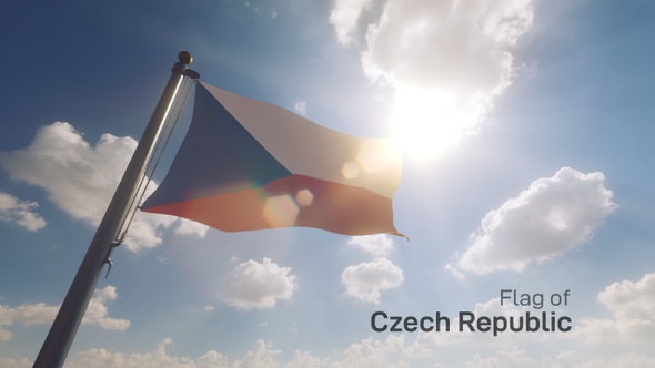 Czech Republic Flag on a Flagpole V2