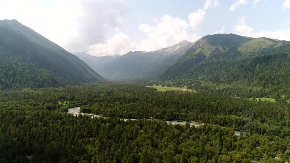 Aerial View Landscape of Green Forest Mountains and Hills