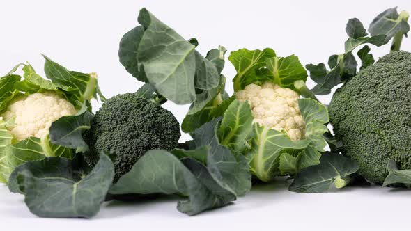 Organic Broccoli and Cauliflours on White