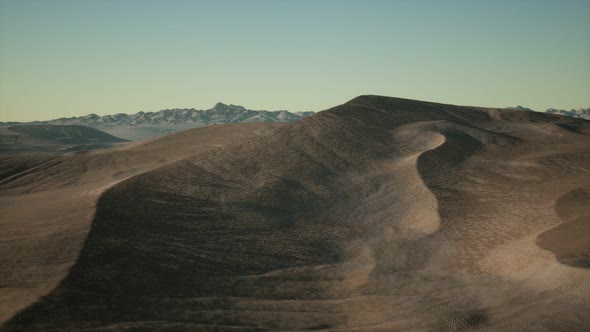 Aerial View on Big Sand Dunes in Sahara Desert at Sunrise