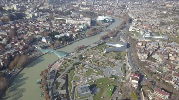 Aerial view of Rike Park. Bridge of Piece. Tbilisi. Georgia