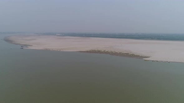 City of Varanasi or Benares in Uttar Pradesh in India seen from the sky