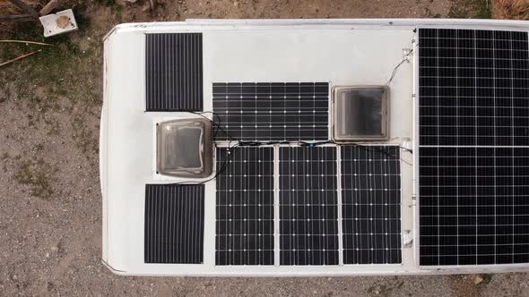 Camper Solar Panels on Roof. Aerial View