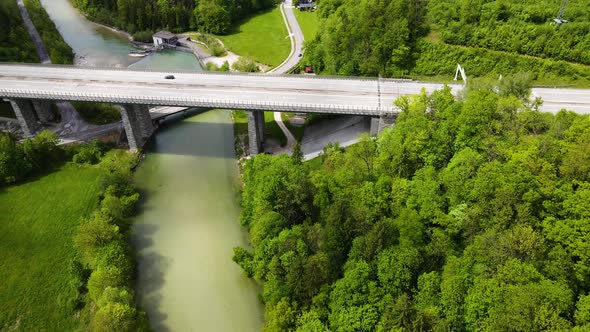 Highway on the River with Forest Drone Video