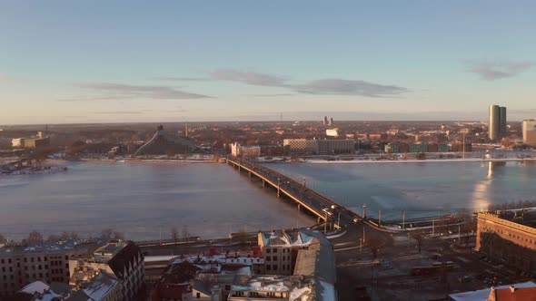 aerial view of the Riga old town during sunset