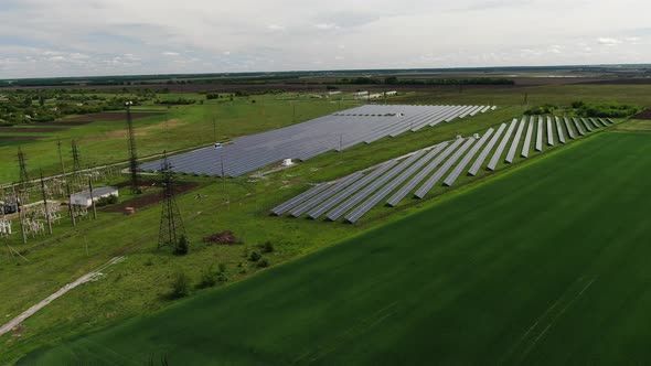 Drone View on a Massive Solar Power Station, Amazing Renewable Energy, 