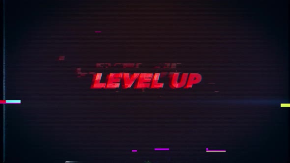 LEVEL UP text glitch effects concept for video games screen