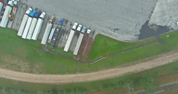 Top View Car Parking Truck Stop on Rest Area on the Highway