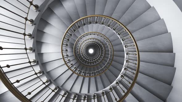 Dark, luxurious, glamour spiral staircase endless, seamless looping animation.4K