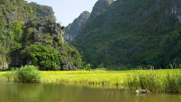 Rice paddies and rock formations near the town of Ninh Binh