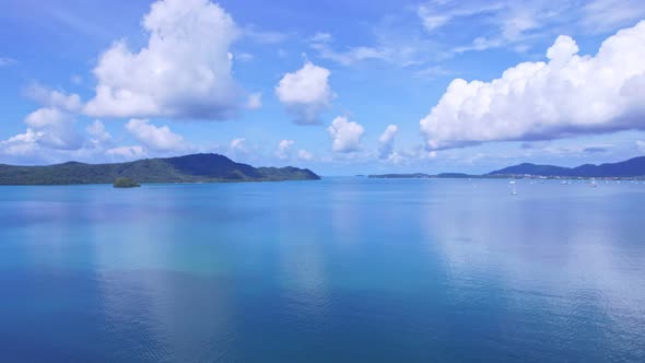 Beautiful sea water surface Blue sky background. High quality video Bird's eye view