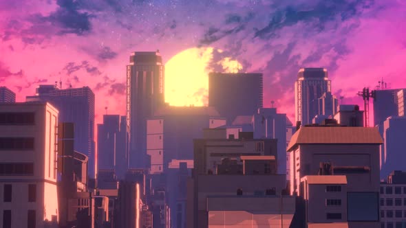 Skyline Lo-Fi Chillwave Anime Style VJ Loop