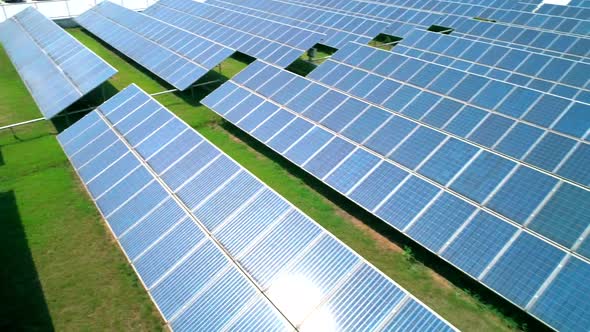 Aerial View of Solar Panels Farm Solar Cell