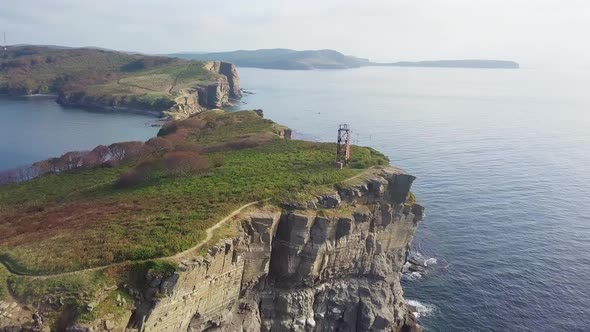 Drone View of a Peninsula Tobizina with Vertical Cliffs at Sunrize