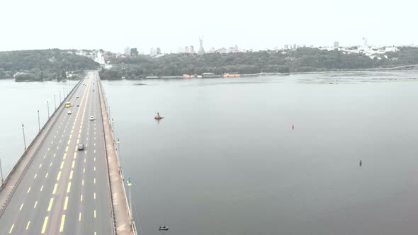 Paton Bridge Across the Dnipro River in Kyiv, Ukraine. Aerial View