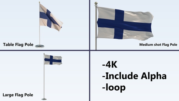 Finland Flag Pole Pack 4k-Loop