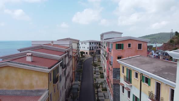 Aerial View of a New Neighborhood in the City New Houses with Apartments For People in Asia