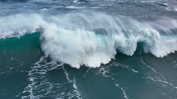 Aerial Shot of Powerful Tsunami Wave