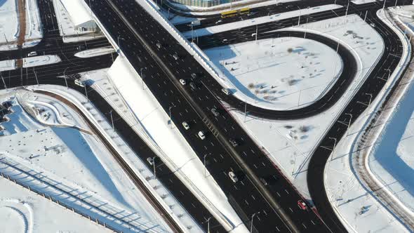 Top View of the Winter Independence Avenue in Minsk