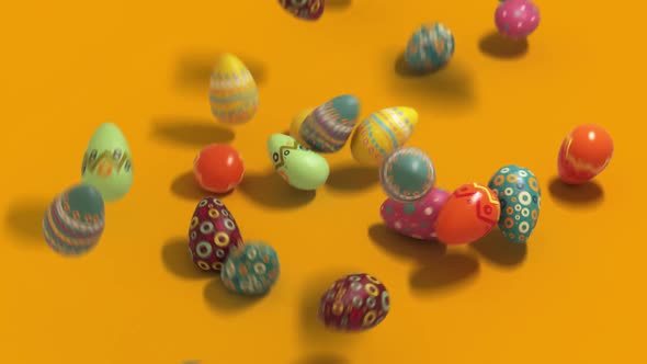 falling easter eggs on a uniform background