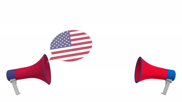 Speech Bubbles with Flags of North Korea and the USA