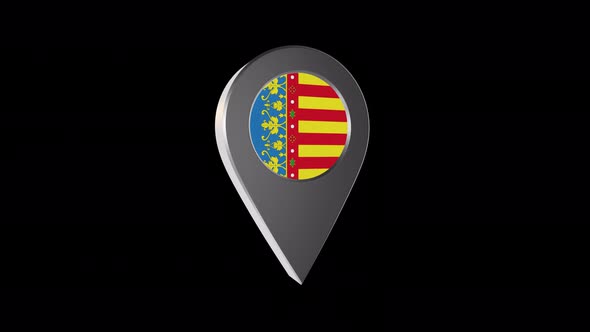 3d Animation Map Navigation Pointer With Flag Of Valencia (Spain) With Alpha Channel - 4K
