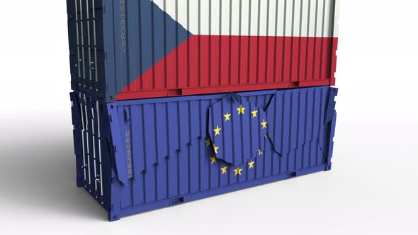 Container with Flag of the Czech Republic Breaks Container with Flag of the EU