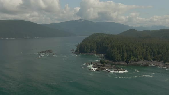 Beautiful Aerial Landscape View of the Rocky Pacific Ocean Coast in the Southern Vancouver Island du