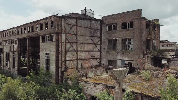 Ruins of an old factory. Old industrial building for demolition. Aerial view