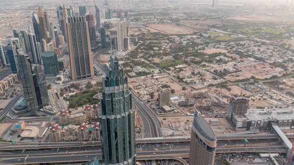 Downtown of Dubai in the Morning Timelapse After Sunrise