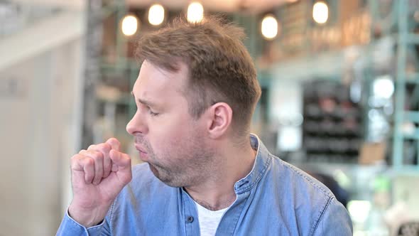 Portrait of Sick Casual Man Coughing, Allergy