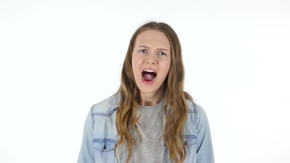 Shouting Woman, going Crazy on White Background