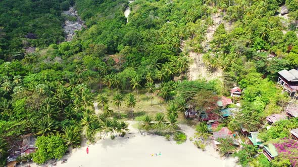 Aerial sky of perfect island beach wildlife by shallow sea with white sand background of journey nea
