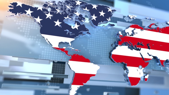 United States Flag Inside The Shape Of World Map Transition