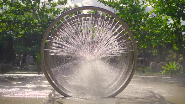 A Circular Massage Shower in Aqua Park. Slowmotion Shot