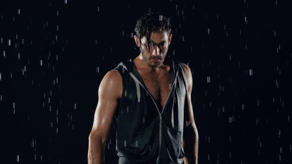 Athletic Man In The Rain