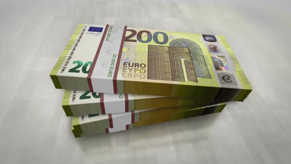 Euro 200 money banknote pile packs