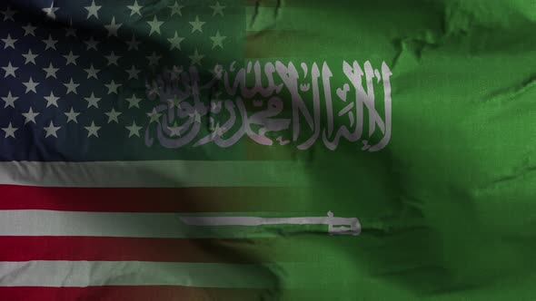 USA Saudi Arabia Flag Mix Textured Waving Background 4K